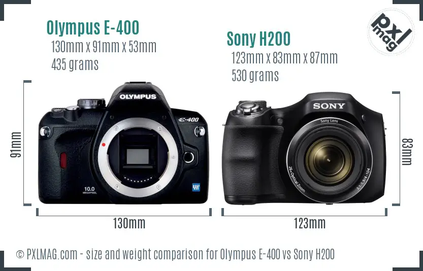 Olympus E-400 vs Sony H200 size comparison