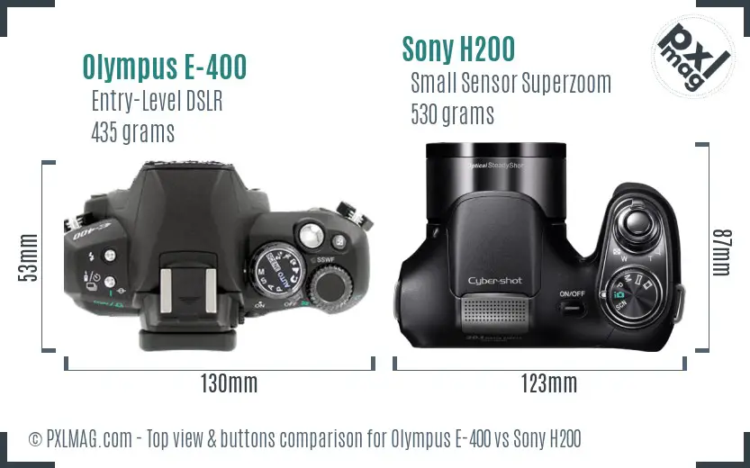 Olympus E-400 vs Sony H200 top view buttons comparison