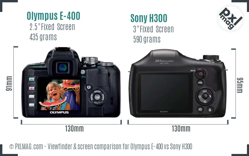 Olympus E-400 vs Sony H300 Screen and Viewfinder comparison