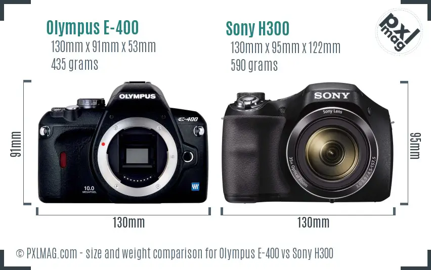 Olympus E-400 vs Sony H300 size comparison