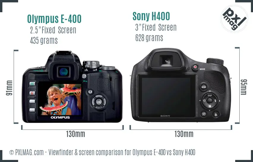 Olympus E-400 vs Sony H400 Screen and Viewfinder comparison