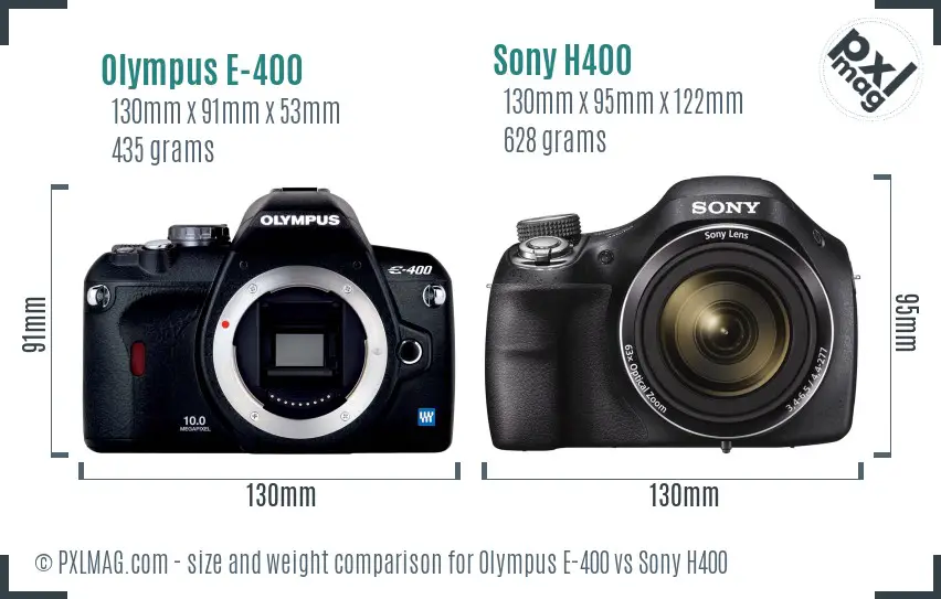 Olympus E-400 vs Sony H400 size comparison
