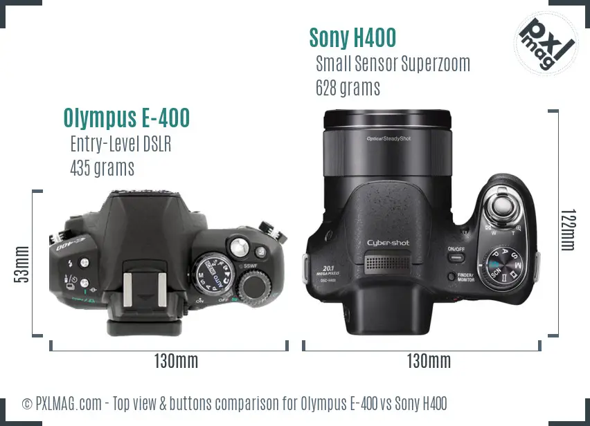 Olympus E-400 vs Sony H400 top view buttons comparison