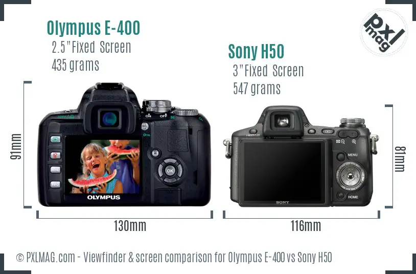 Olympus E-400 vs Sony H50 Screen and Viewfinder comparison