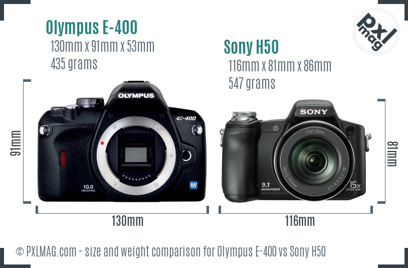 Olympus E-400 vs Sony H50 size comparison