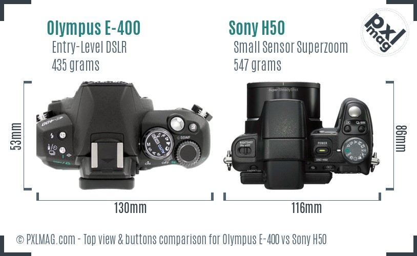 Olympus E-400 vs Sony H50 top view buttons comparison