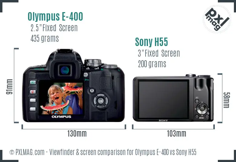 Olympus E-400 vs Sony H55 Screen and Viewfinder comparison
