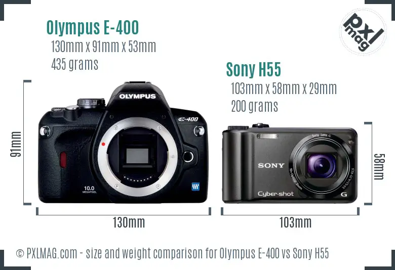 Olympus E-400 vs Sony H55 size comparison