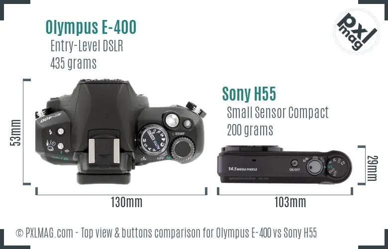Olympus E-400 vs Sony H55 top view buttons comparison