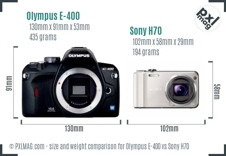 Olympus E-400 vs Sony H70 size comparison