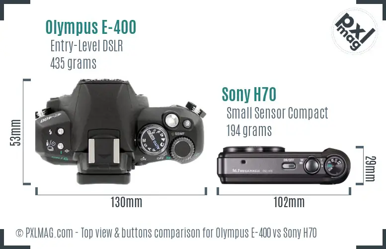 Olympus E-400 vs Sony H70 top view buttons comparison