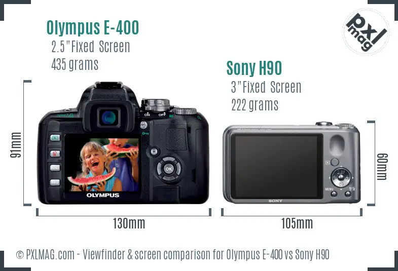 Olympus E-400 vs Sony H90 Screen and Viewfinder comparison