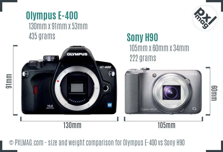 Olympus E-400 vs Sony H90 size comparison