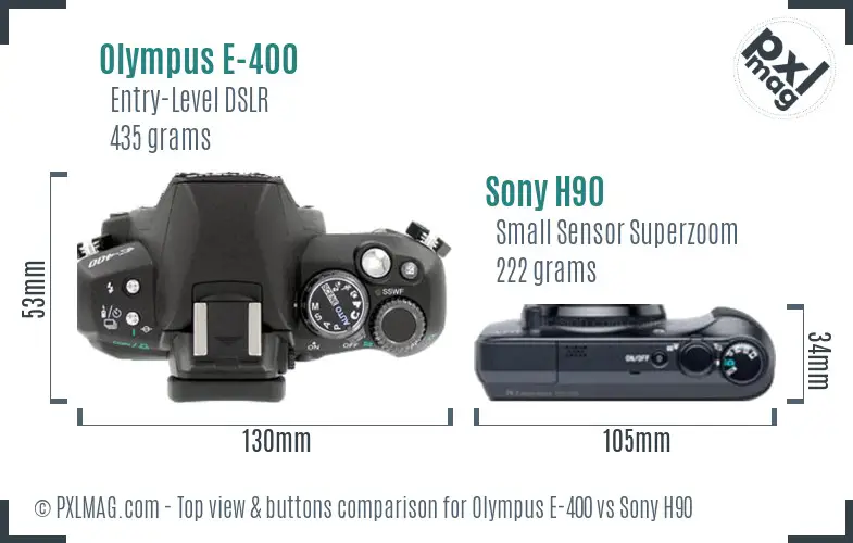 Olympus E-400 vs Sony H90 top view buttons comparison