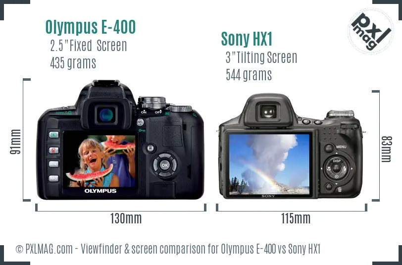 Olympus E-400 vs Sony HX1 Screen and Viewfinder comparison