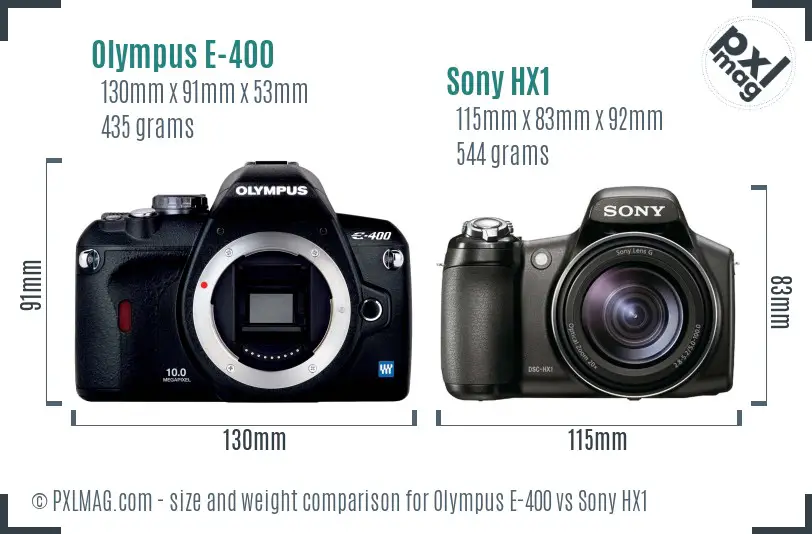 Olympus E-400 vs Sony HX1 size comparison