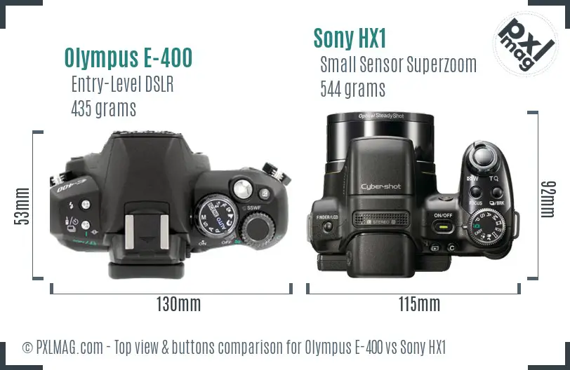 Olympus E-400 vs Sony HX1 top view buttons comparison