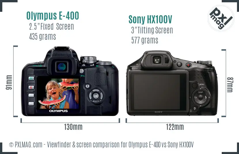 Olympus E-400 vs Sony HX100V Screen and Viewfinder comparison