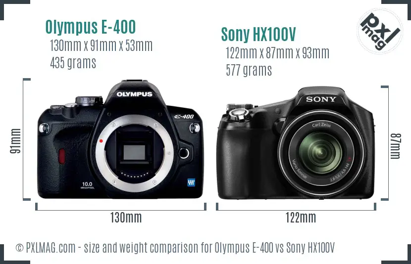 Olympus E-400 vs Sony HX100V size comparison