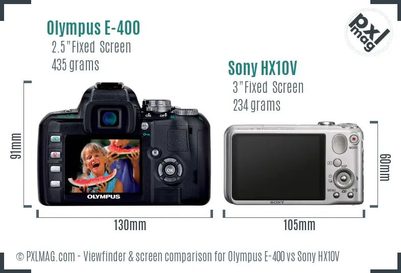 Olympus E-400 vs Sony HX10V Screen and Viewfinder comparison
