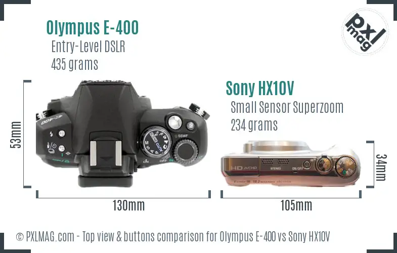 Olympus E-400 vs Sony HX10V top view buttons comparison