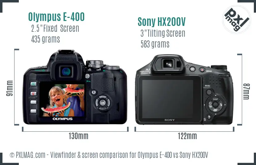 Olympus E-400 vs Sony HX200V Screen and Viewfinder comparison