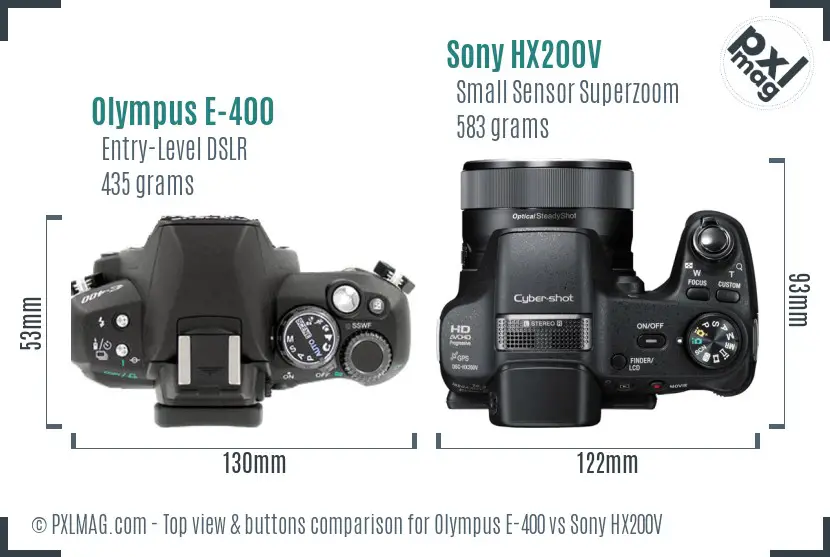 Olympus E-400 vs Sony HX200V top view buttons comparison