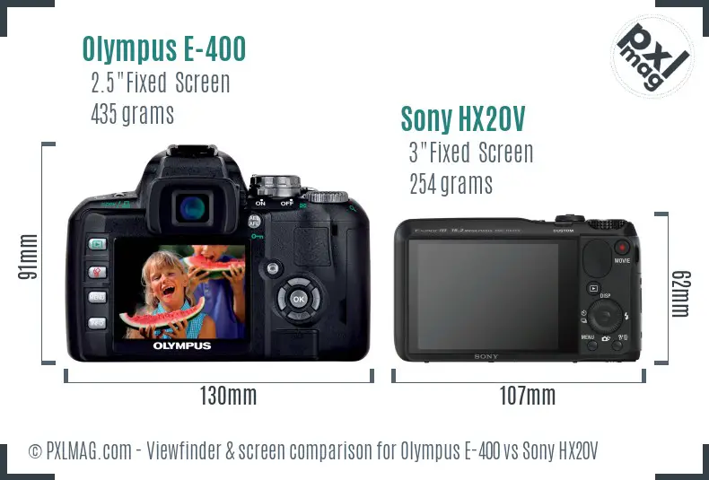 Olympus E-400 vs Sony HX20V Screen and Viewfinder comparison