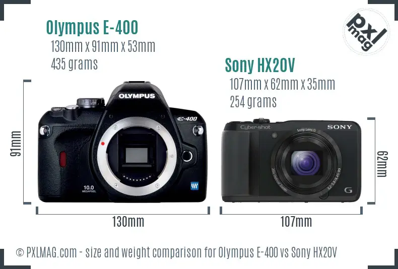 Olympus E-400 vs Sony HX20V size comparison