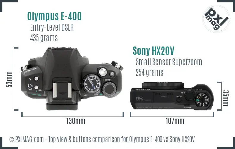 Olympus E-400 vs Sony HX20V top view buttons comparison
