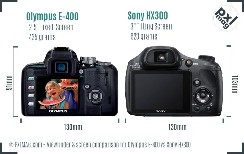 Olympus E-400 vs Sony HX300 Screen and Viewfinder comparison