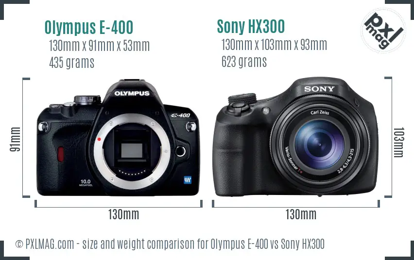 Olympus E-400 vs Sony HX300 size comparison