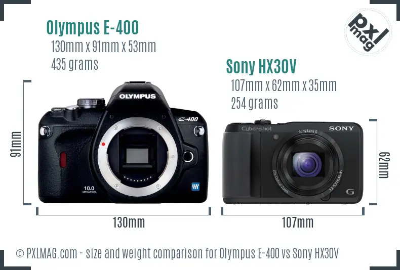 Olympus E-400 vs Sony HX30V size comparison
