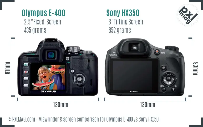Olympus E-400 vs Sony HX350 Screen and Viewfinder comparison