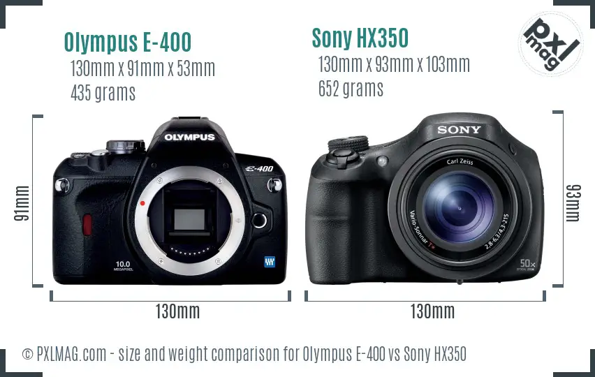 Olympus E-400 vs Sony HX350 size comparison