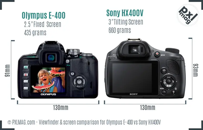 Olympus E-400 vs Sony HX400V Screen and Viewfinder comparison