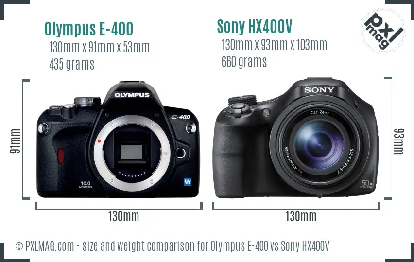 Olympus E-400 vs Sony HX400V size comparison