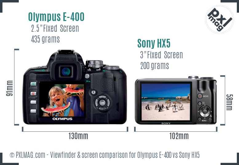 Olympus E-400 vs Sony HX5 Screen and Viewfinder comparison