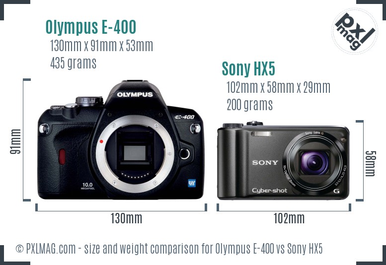 Olympus E-400 vs Sony HX5 size comparison