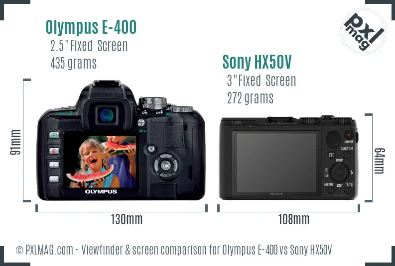Olympus E-400 vs Sony HX50V Screen and Viewfinder comparison