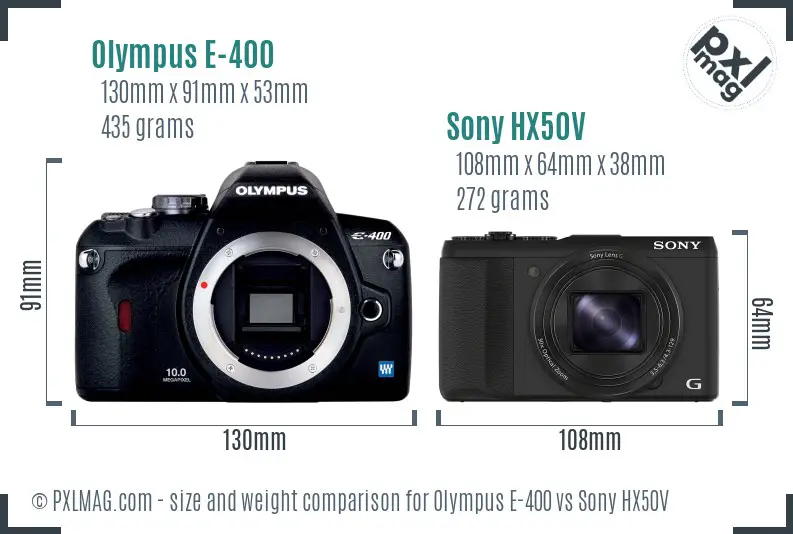 Olympus E-400 vs Sony HX50V size comparison