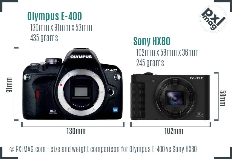 Olympus E-400 vs Sony HX80 size comparison