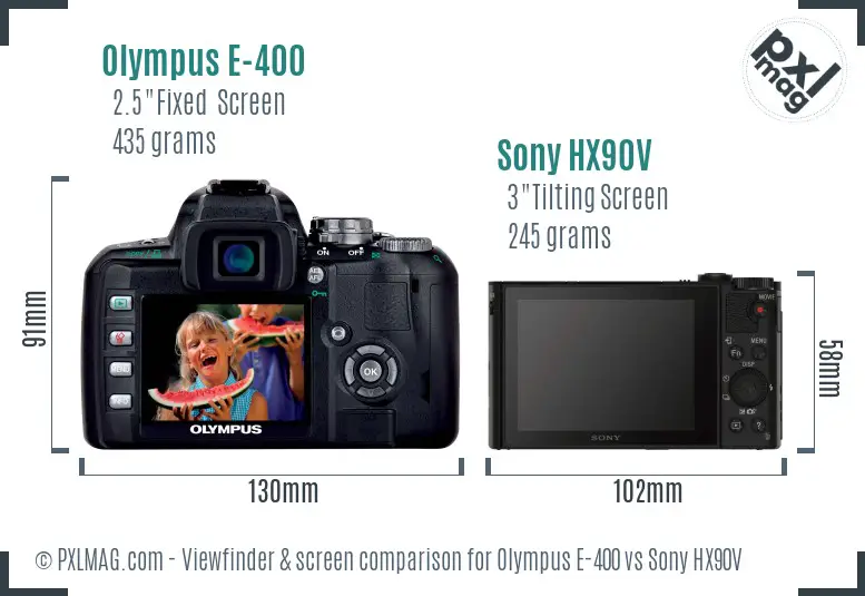 Olympus E-400 vs Sony HX90V Screen and Viewfinder comparison