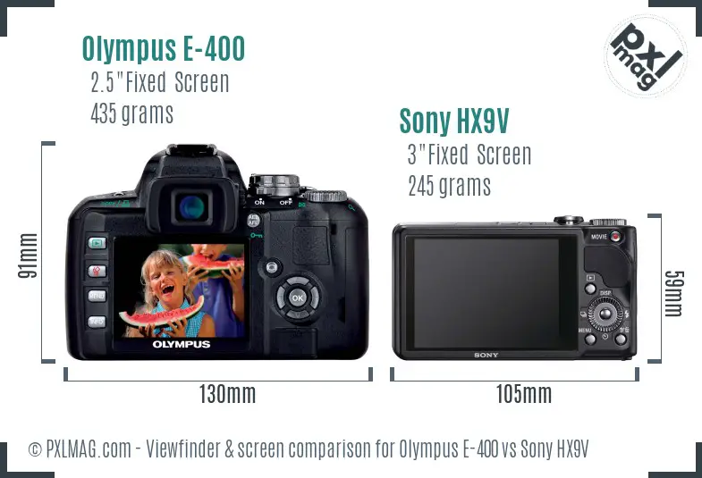 Olympus E-400 vs Sony HX9V Screen and Viewfinder comparison