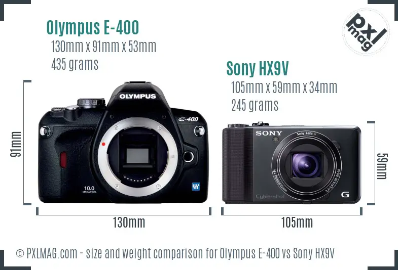 Olympus E-400 vs Sony HX9V size comparison