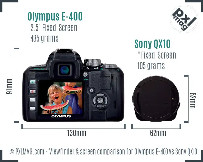 Olympus E-400 vs Sony QX10 Screen and Viewfinder comparison