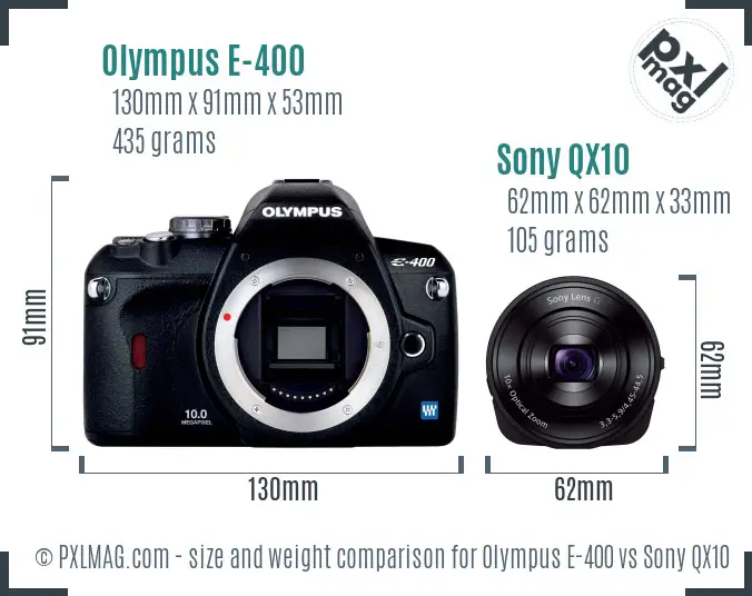 Olympus E-400 vs Sony QX10 size comparison