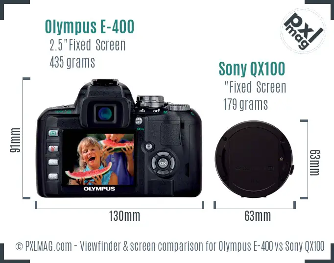 Olympus E-400 vs Sony QX100 Screen and Viewfinder comparison