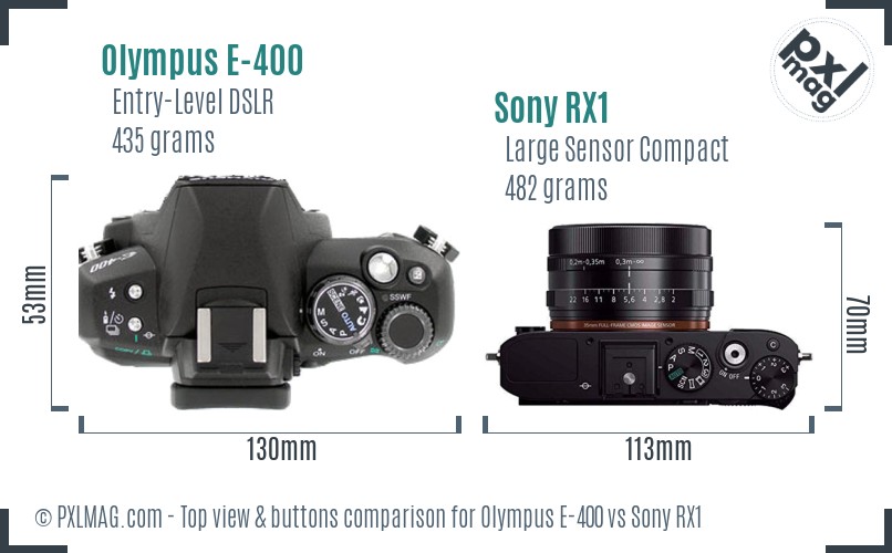 Olympus E-400 vs Sony RX1 top view buttons comparison