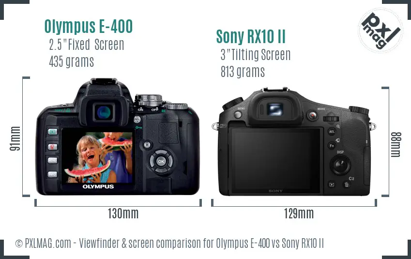 Olympus E-400 vs Sony RX10 II Screen and Viewfinder comparison